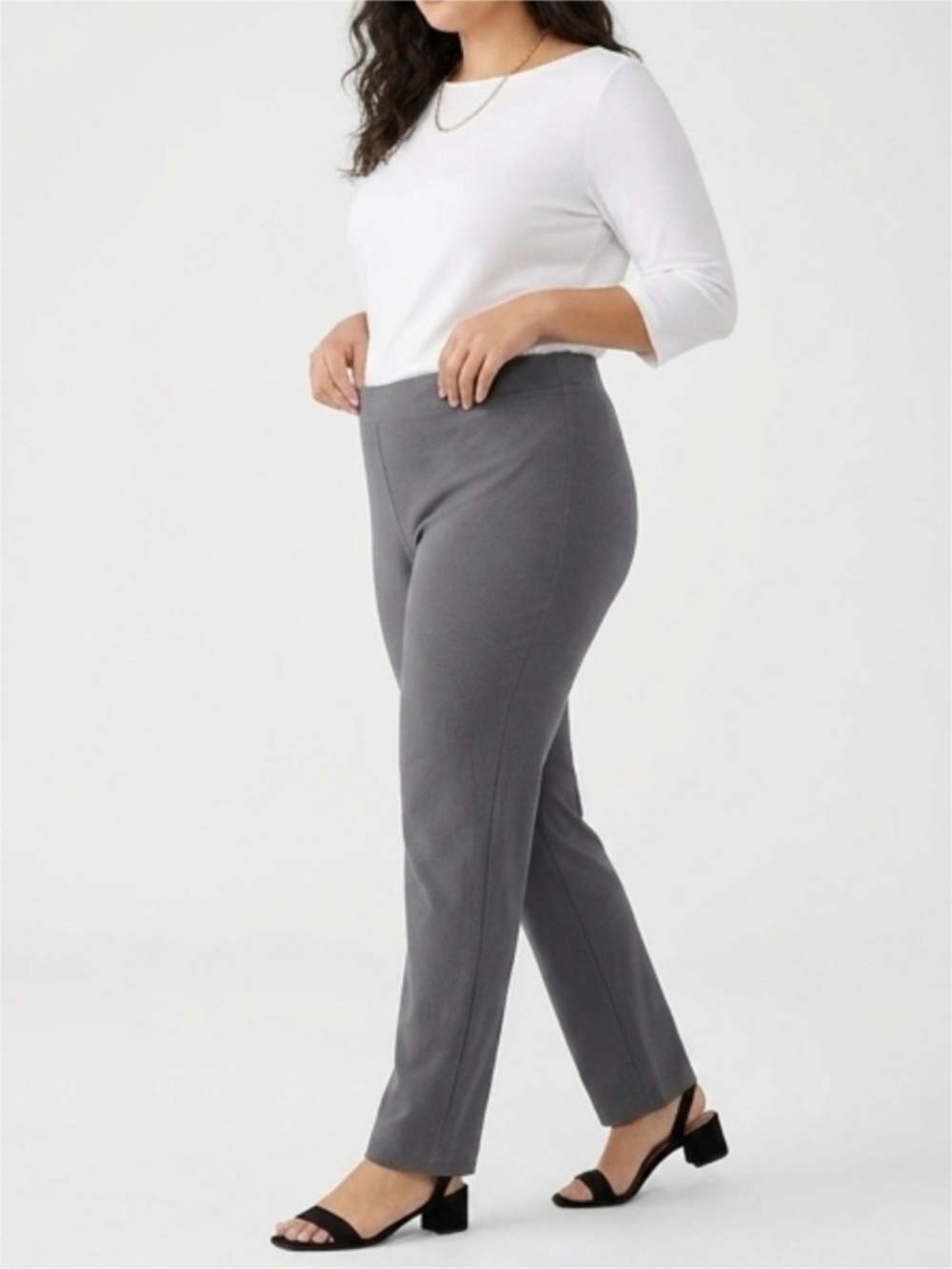 Eileen Fisher Grey Washable Stretch Viscose Jersey Slim Pants Size L